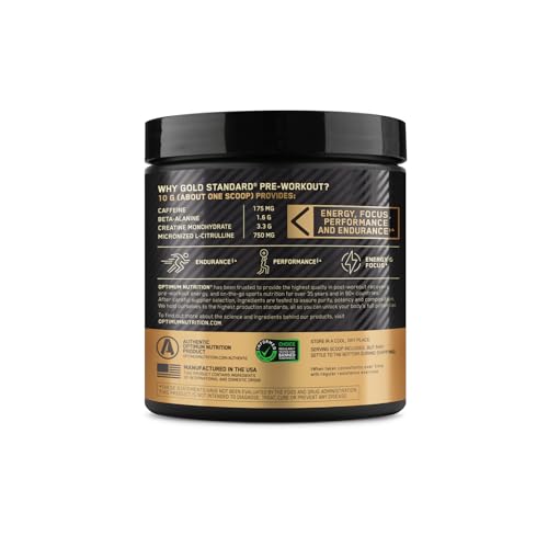 OPTIMUM NUTRITION Gold Standard Pre-Workout with Creatine, Beta-Alanine, and Caffeine for Energy, Flavor: Fruit Punch, 30 Servings